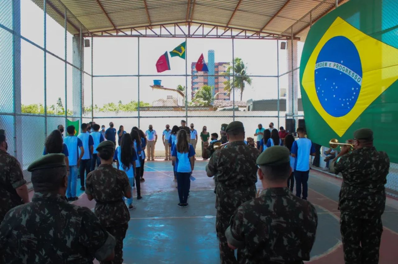 Escola Municipal Cívico-Militar Maria José de Miranda Burity, em Cabedelo  Foto--- Secretaria de Educação de Cabedelo/Divulgação

